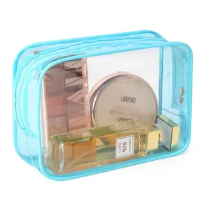 Custom Professional Transparent PVC Women Cosmetic Makeup Travel Toiletry Bag Set with Logo