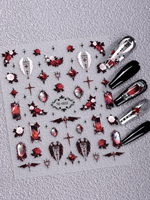 Autocollants pour ongles en relief 5D gothiques en forme de rose, décalcomanies 2025, colle douce, bricolage, enveloppes pour ongles gothiques, forme de cœur, décalcomanies 3D