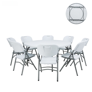 Mesa Redonda <span class=keywords><strong>de</strong></span> Plástico HDPE <span class=keywords><strong>de</strong></span> 4 pies con Estructura <span class=keywords><strong>de</strong></span> Acero al Carbono, Diseño Plegable, Impermeable, para Eventos al Aire Libre, Bodas, Fiestas y Banquetes - Product Image 3