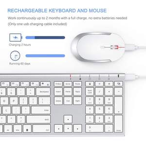 Clavier et souris ergonomiques sans fil Vssoplor, combo pleine taille, rechargeable, silencieux, Nano USB pour ordinateur portable PC, touches multimédias anglaises - Product Image 3