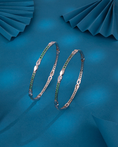 Pulseras de Plata de Ley 925 con Detalles de Piedras Verdes y Blancas, Joyería Minimalista y Elegante para Mujer y Uso Diario - Product Image 1