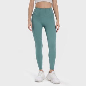 Evrlue Nouveau Double 6 No Embarrassment Line Nude Feel Yoga Pantalon Taille Haute Pêche Hanche Poche Latérale Sport Neuvième Pantalon - Product Image 4