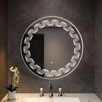 Miroir de salle de bain intelligent LED rond personnalisé, unique, mural, avec boutons tactiles intelligents et cadre en aluminium noir