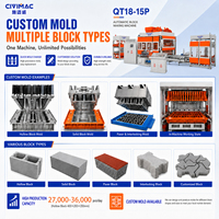 Machine à fabriquer des blocs de ciment entièrement automatique, pour blocs creux, pleins et emboîtables, modèle QT18-15, système de vibration hydraulique PLC