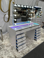 Coiffeuse avec éclairage dynamique RVB, haut-parleur Bluetooth et rangement pour bijoux, pour chambre à coucher