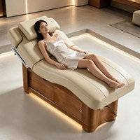 Table de massage électrique intelligente chauffante en PVC pour salon de beauté et spa, avec rangement, cadre en bois moderne, mobilier commercial haut de gamme