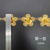 Dentelle indienne décorative haut de gamme, garniture en dentelle dorée, fleurs à sequins, dentelle perlée pour décoration de mariage