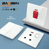 BAOBEN - Panel de Interruptores y Enchufes Domésticos Tipo 86 de 16 A, Blanco, Ultrafino, de Vidrio Templado, con Fuente de Alimentación USB-C, Interruptores de Pared