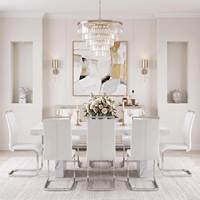 Table à manger moderne en marbre, 79 pouces, rectangulaire, 6-8 personnes, plateau en faux marbre blanc, base sur piédestal, montage facile, écologique, garantie 5 ans