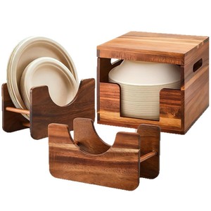 Zhuoxing Acacia <b>Wood</b> Paper <b>Plate</b> Dispenser 8.3x7.87x7.09inch Desktop Storage <b>Rack</b> for Kitchen Use - Product Image 3