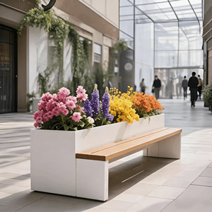 Banc de jardin moderne en acier inoxydable avec jardinière intégrée pour terrasse extérieure, écologique, pour cour et jardin - Product Image 4