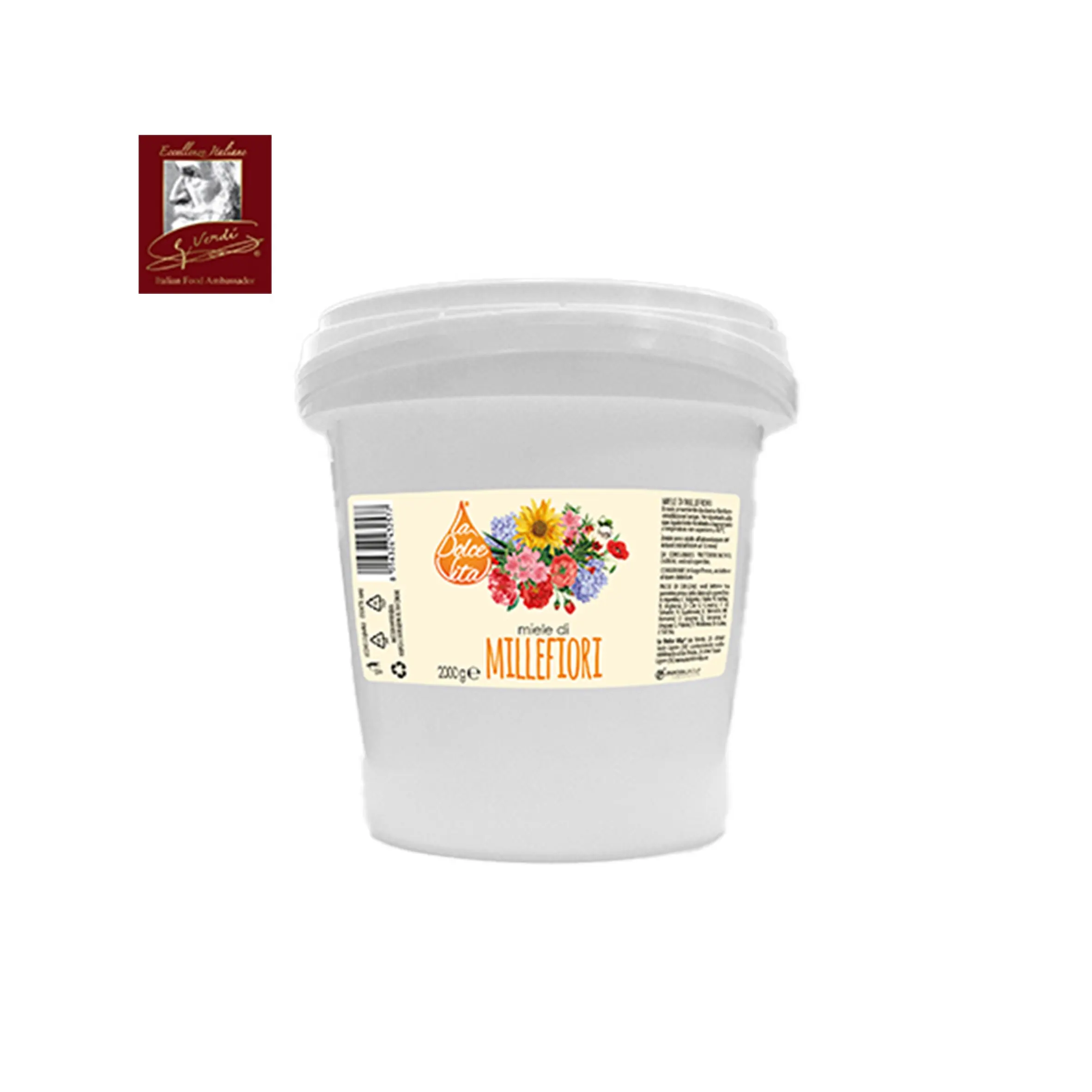 Natural wildflower Honey bucket 2 kg for Industry MADE IN ITALY Premium Quality GVERDI Selection Honey