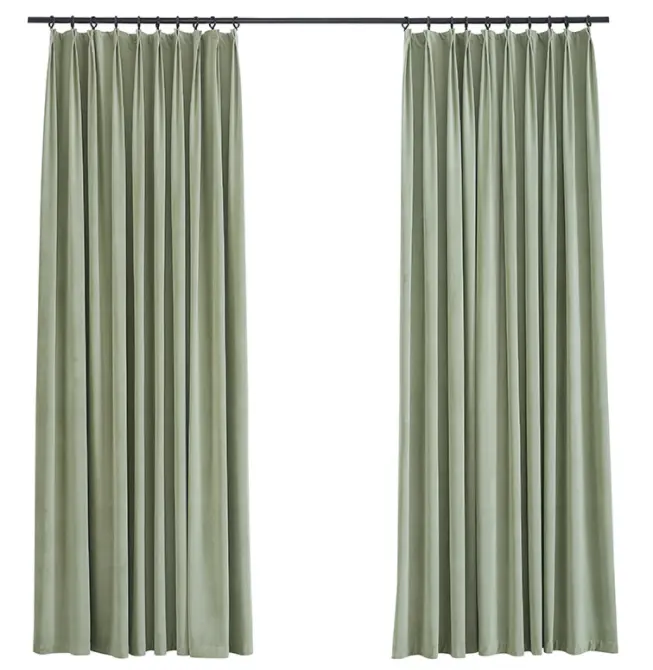 Latest Minimalist solid color sable twill fishbone green solid wave flannel shading curtains design for bedroom living room