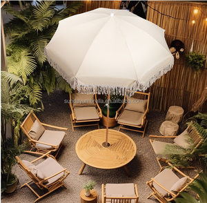 Sombrilla de Playa Blanca con Logotipo Personalizado SD, Parasol Exterior con Borlas Retro, Apertura Manual, Sombrilla para Jardín y Patio - Product Image 3