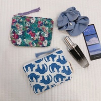 Mini sac en coton rétro à fleurs pour ranger les rouges à lèvres, les écouteurs, sac à fermeture éclair
