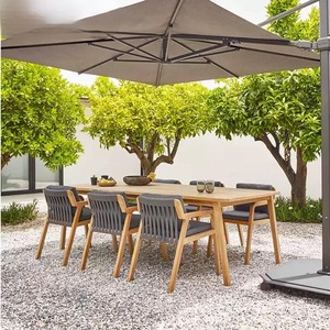 Custom Teak Solid Wood Rope Weave Outdoor Dining Set, Waterproof Sunproof Patio Table Chair Combination for Villa Garden Balcony - Product Image 5