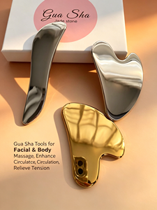 Raspador <span class=keywords><strong>de</strong></span> Metal Kansa Guasha Color Dorado al por Mayor para Modelar el Mentón, Masajeador Facial con Logotipo Personalizado, Herramienta Gua Sha - Product Image 4
