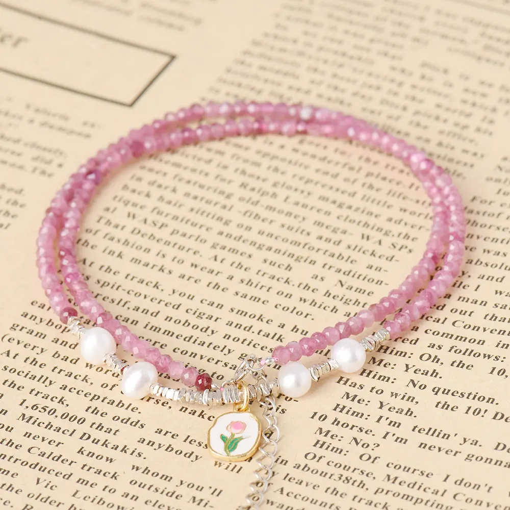 Batu permata alami potongan segi batu permata longgar merah muda turmalin kalung untuk membuat perhiasan halus kalung