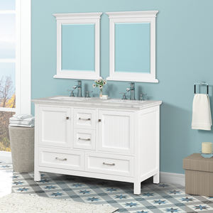 Meuble de salle de bain avec plan de travail en marbre de Carrare, portes à fermeture douce en céramique et double vasque, fabriqué au Vietnam - Product Image 2