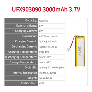 Перезаряжаемые литиевые аккумуляторы UFX903090 3000 мАч 3.7В Li-polymer <span class=keywords><strong>Lipo</strong></span> с сертификатом MSDS, OEM/ODM для Bluetooth-гарнитур и оборудования - Product Image 2