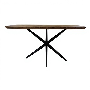 Modern Herringbone Design Solid <b>Wood</b> <b>Top</b> Rectangle Dining Table with Black Metal Base Cross Leg 6-Seater Designer Table - Product Image 2