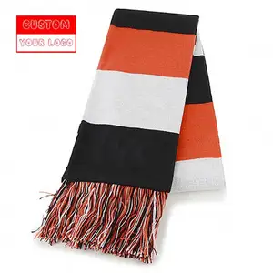 Promotion Custom Design Logo Fans National Flag Tassel Scarves Orange Green Striped Soft Knit Winter Woven Acrylic Scarf