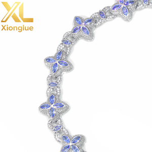 Gorgeous <b>Delicate</b> Romantic Pink Micro Pave CZ Four Petal Flower Link Chain Copper Statement Floral <b>Necklace</b> - Product Image 2
