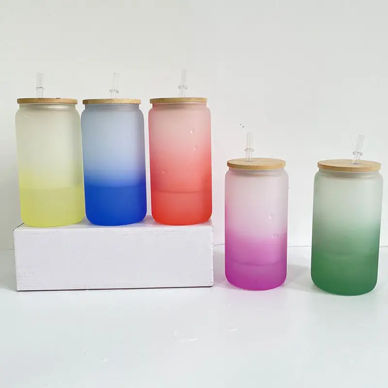 Xícaras de vidro para subolmação, copos de vidro com 16oz para mudar de cor fria, misturados 16oz em 5 cores para subolmação