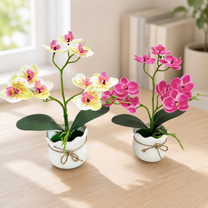Orchidées Phalaenopsis artificielles avec pot 31cm Jaune Rose Blanc Décoration intérieure pour chambre à coucher Table Décoration de jardin - Product Image 2