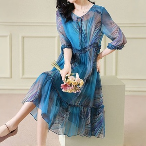 Boutique all'ingrosso abito estivo romantico elegante Casual da donna traspirante lungo in Chiffon di lunghezza naturale stampato a-line lungo - Product Image 2