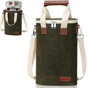 Bolsa de Transporte para Vino, Bolsa Térmica para 2 Botellas, Bolsa de Lona Encerada para Viaje, Bolsa de Transporte para Vino con Correa para el Hombro - Product Image 1