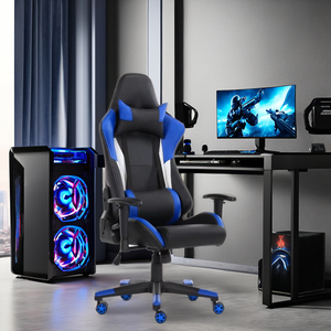 Poltrona minimalista nera E blu sedia da corsa comoda E-sport in pelle sintetica per uso ufficio o Desktop - Product Image 2