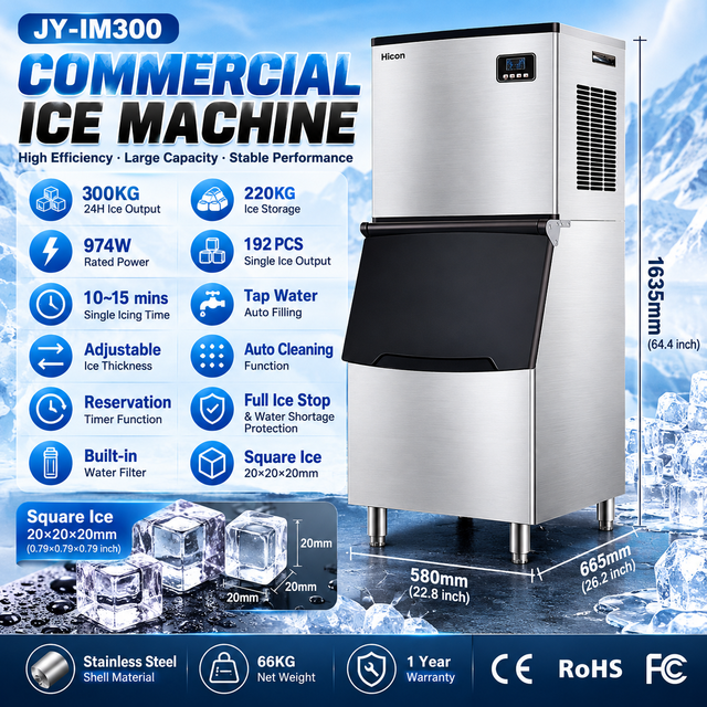 Hicon 300KGS Large Capacity Ice Maker Machine Auto Cleaning Stainless Steel Ice Making Machine Split Design Commercial Ice Maker