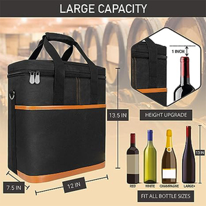 Sac isotherme en verre pour canette de bière de sublimation pour voyage pique-nique sac de transport de bouteille de vin sac fourre-tout à vin avec 2 verres à vin - Product Image 5