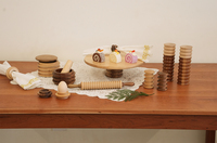 Support à gâteau bicolore de la série Natural House Rings, dessus en bois de bouleau et base en bois d'acacia, piédestal rond pour desserts, gâteaux et décoration intérieure