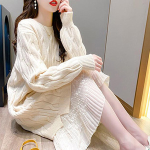 <span class=keywords><strong>Abito</strong></span> in Lana con Inserti in Pizzo per Donna, Maglione Coreano Oversize e Versatile - Product Image 3