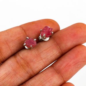 Natural Ruby Raw Crystal <b>Stud</b> Earrings For Women Claw Setting Pink Gemstone Everyday Wear Fine Jewelry - Product Image 4