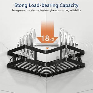 Updated Reusable Adhesive Wall Shower Caddy Basket Stainless Steel Adhesive <b>Corner</b> Shower Caddy 5 Pack with Hooks - Product Image 4