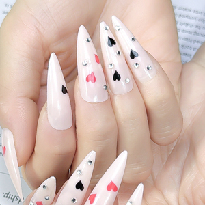 Stiletto Long Rhinestones avec un joli motif en forme de cœur à coller sur les ongles pour les filles, les femmes, la manucure de mariage, 24 pièces - Product Image 5