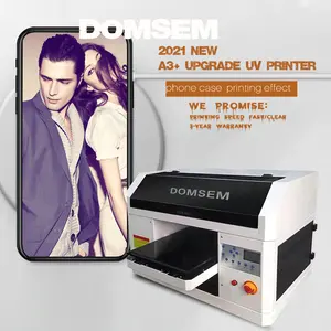 Domsem UV Flatbed Printer Inkjet Relief Printing Mesin A3 Versi Upgrade A3 + Printer untuk Kasus Telepon Kayu Kertas Karbon logam