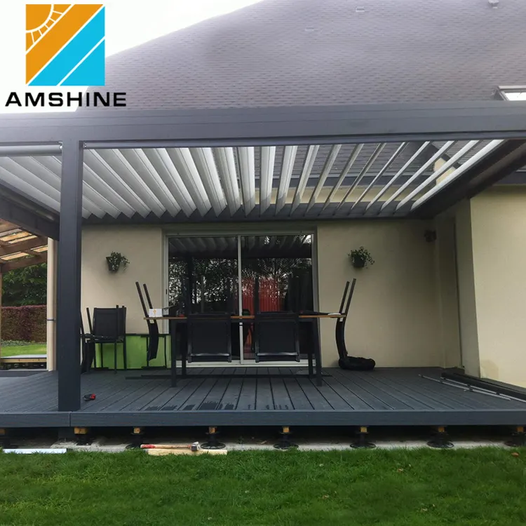 Outdoor Restaurant Cafe Openable Adjustable Louvered Roof Motorized Aluminum Louver Pergola With LED Lights