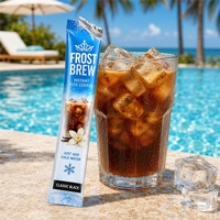 Custom Iced Coffee Stick Coffee Packaging Bags Tear Notch 2g Cold Water Blue Snowflake Instant Sachet for Cafe Powder Brand OEM