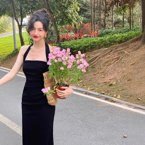 Vestido Lápiz Vintage de Estilo Francés con Cuello Halter, Largo hasta el Suelo, Cintura Natural, Sin Espalda, Transpirable, Falda de Fiesta, Casual de Verano - Product Image 3