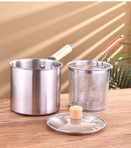 Sartén de Acero Inoxidable de 3.5L de Capacidad, <span class=keywords><strong>Freidora</strong></span> <span class=keywords><strong>con</strong></span> Cesta, Tapa de Vidrio, Mango de Madera para Cocinas de Gas e Inducción, Diseño Japandi, Duradera - Product Image 6