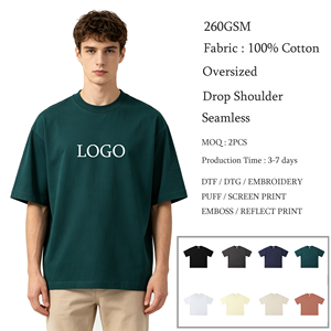 Camisetas de Hombre 100% Algodón de 260G, Hombros Caídos, Estilo Casual Holgado, Tallas S-XXL - Product Image 1
