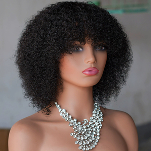 Perruque naturelle afro bouclée, style bob, coupe pixie rebondissante, perruque complète en <span class=keywords><strong>cheveux</strong></span> humains avec <span class=keywords><strong>frange</strong></span> pour femmes - Product Image 1
