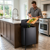 Contenedor de Basura Rectangular de Gran Capacidad para Cocina, 60L, con Tapa de Presión, Acero Inoxidable, con 4 Patas Altas