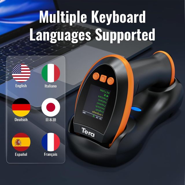 Longfly Pro Version 1D/2D QR Code Wireless Barcode Scanner CMOS Sensor Keypad Charging Cradle 2.4G USB/Wired Handheld Reader