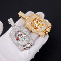 NUOYA Novedad: Colgante de Jesús con Circonitas Cúbicas y Esmalte Rojo, Amuleto de Cabeza de Jesús, Joyería Religiosa Hip Hop para Hombre