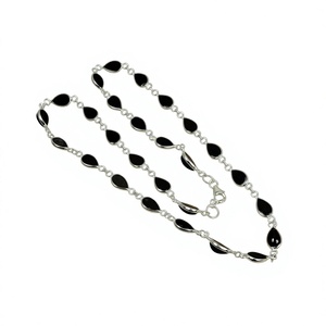 Bracelet en argent 925 avec onyx goutte d'eau, plaqué argent, serti clos, classique, pour tous les jours, bijoux unisexes - Product Image 1